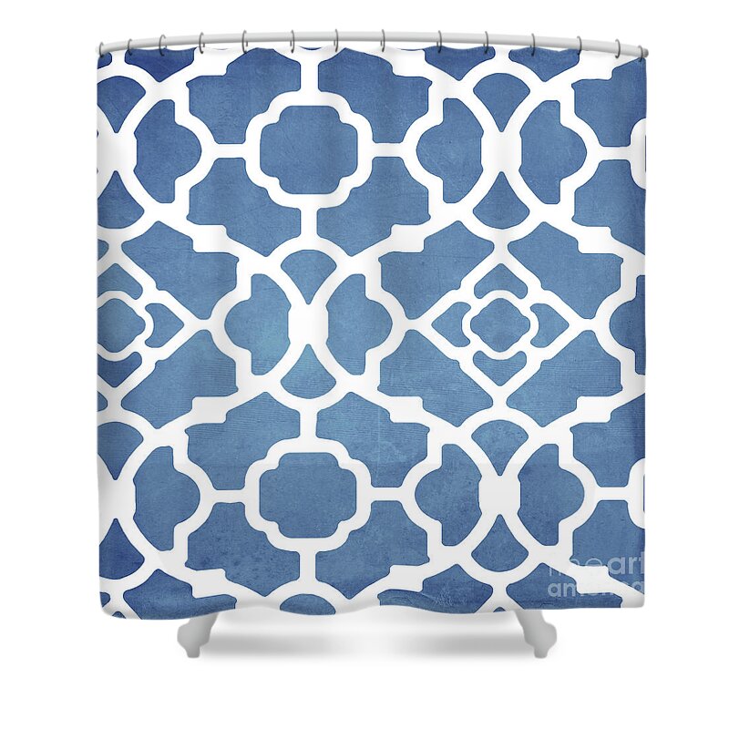 Blue Pattern Shower Curtain featuring the painting Moroccan Blues by Mindy Sommers