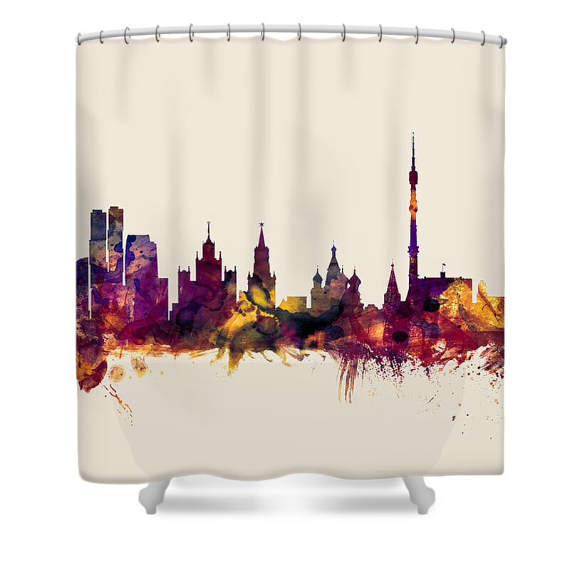 Watercolour Shower Curtain featuring the digital art Moscow Russia Skyline #1 by Michael Tompsett