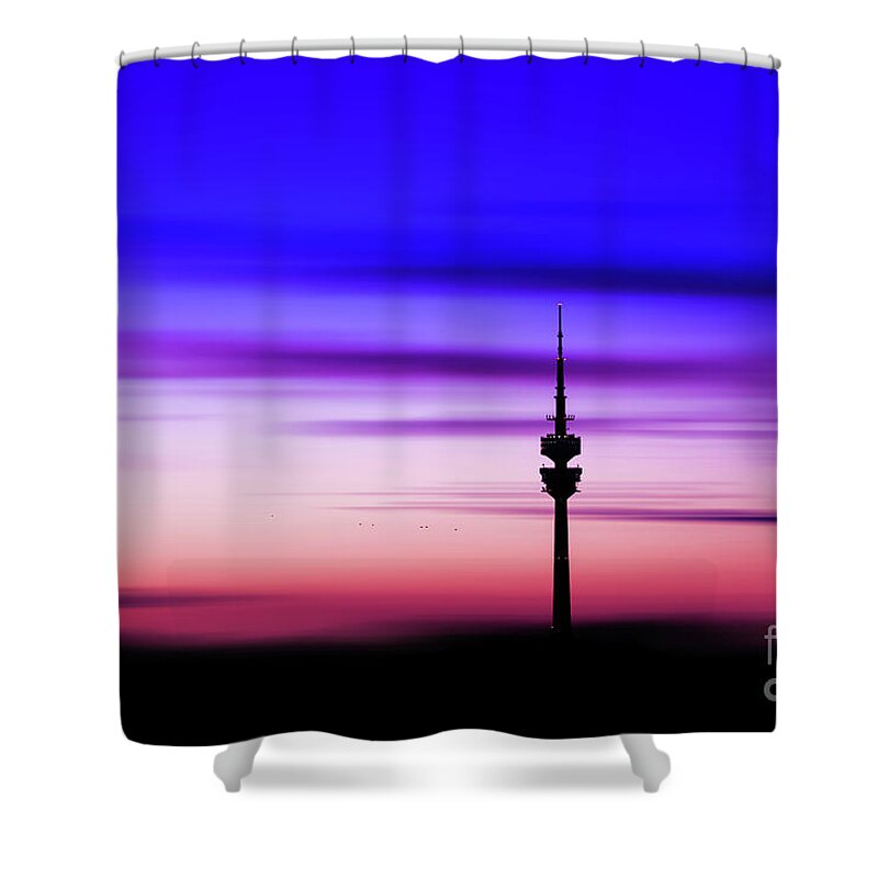 Bavaria Shower Curtain featuring the photograph Munich - Olympiaturm at sunset #1 by Hannes Cmarits