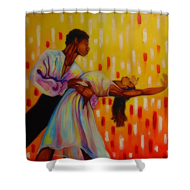 Dancing Black Art Shower Curtain featuring the painting Dancing The Night Away by Emery Franklin