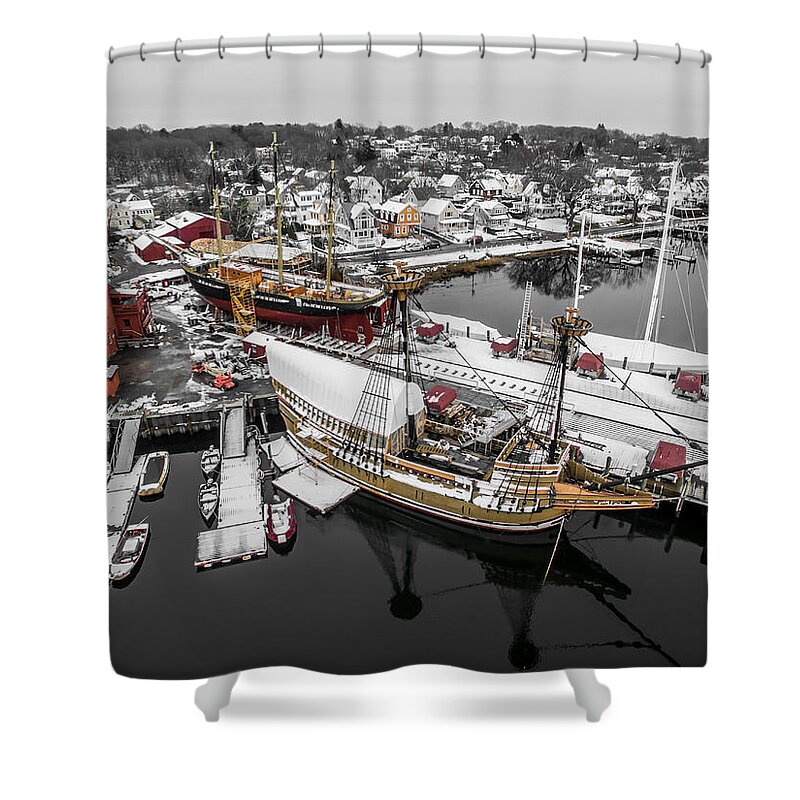 Winter Shower Curtain featuring the photograph Mystic Seaport in Winter #1 by Mike Gearin
