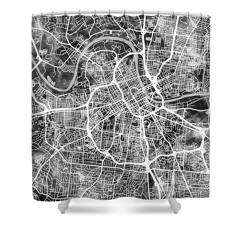 Nashville Shower Curtain featuring the digital art Nashville Tennessee City Map by Michael Tompsett
