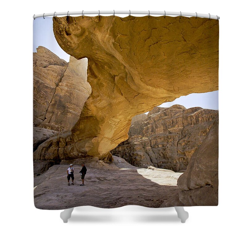 Middle East Shower Curtain featuring the photograph Natural Arch in Wadi Rum #1 by Michele Burgess