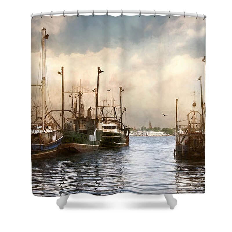 Fishing Shower Curtain featuring the photograph New Bedford Harbor #1 by Robin-Lee Vieira