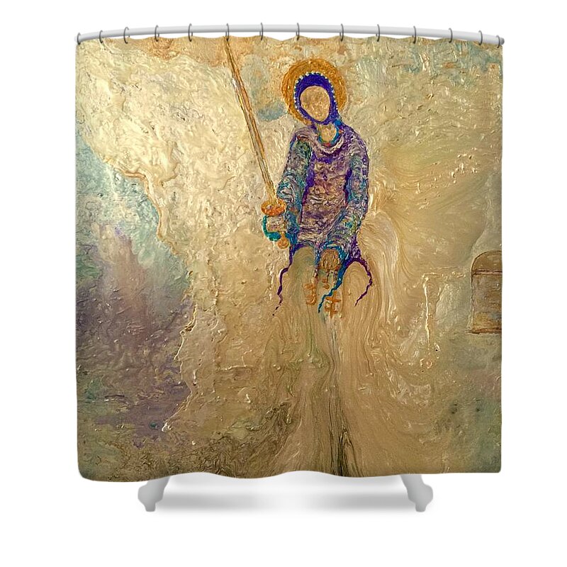 Angel Shower Curtain featuring the painting Open Door - Angel 396Hz by Coco Olson