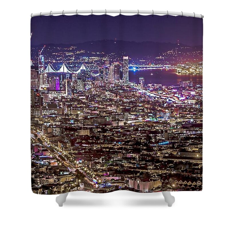 San Shower Curtain featuring the photograph Night Time In San Francisco California #1 by Alex Grichenko