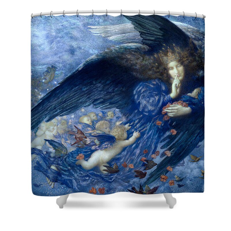 Edward Robert Hughes Shower Curtain featuring the painting Night With Her Train Of Stars #1 by Edward Robert Hughes