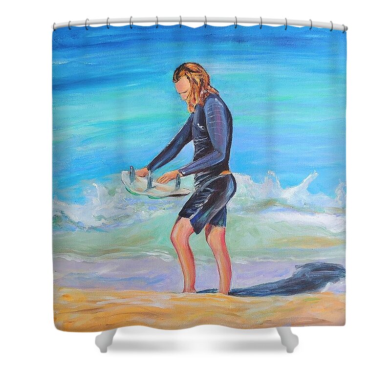  Surf Paintings Shower Curtain featuring the painting Noah by Patricia Piffath