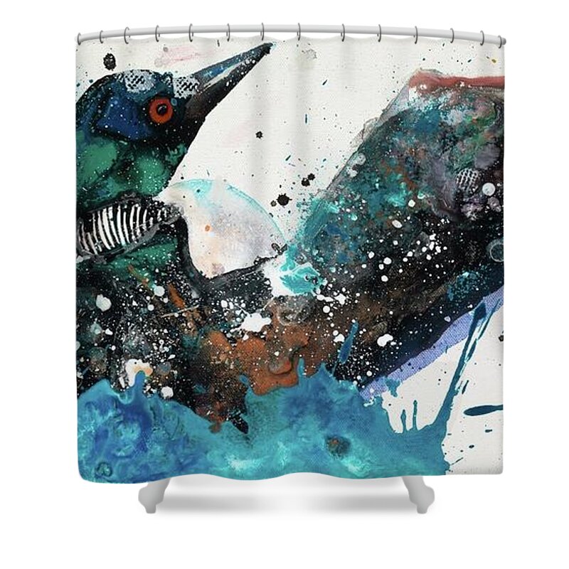 Loon Shower Curtain featuring the painting Nose Dive #1 by Kasha Ritter