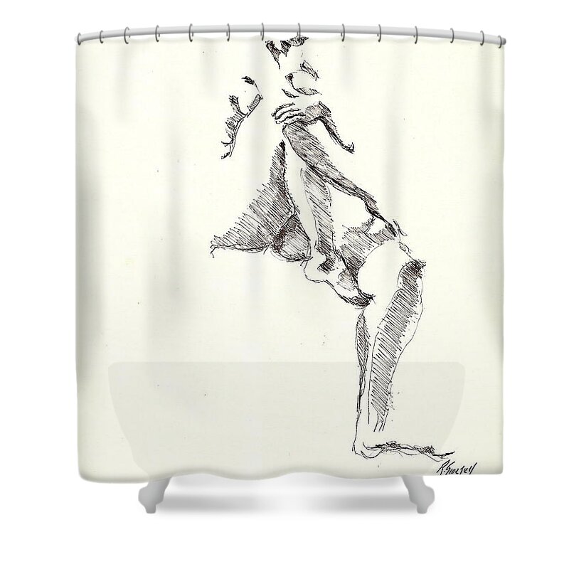 Nude Shower Curtain featuring the drawing Nude Four #1 by R Allen Swezey