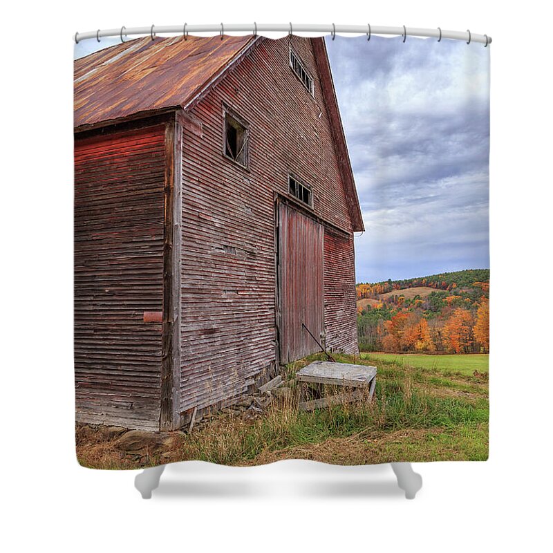 Barn Shower Curtain featuring the photograph Old Barn Jericho Hill Vermont in Autumn #1 by Edward Fielding