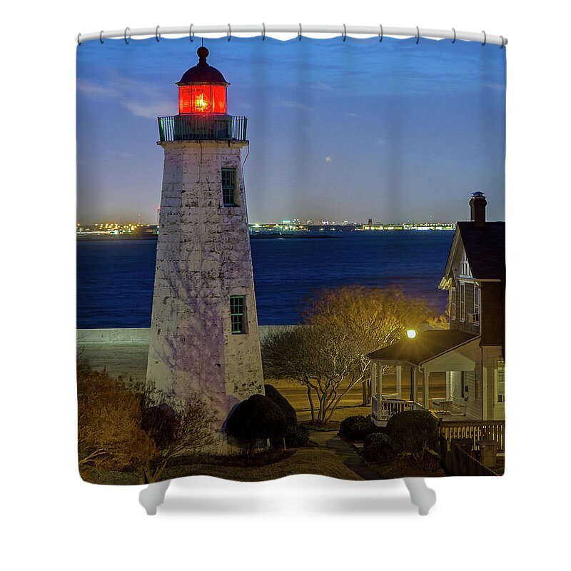 Old Point Comfort Light Shower Curtain featuring the photograph Old Point Comfort Light #1 by Jerry Gammon