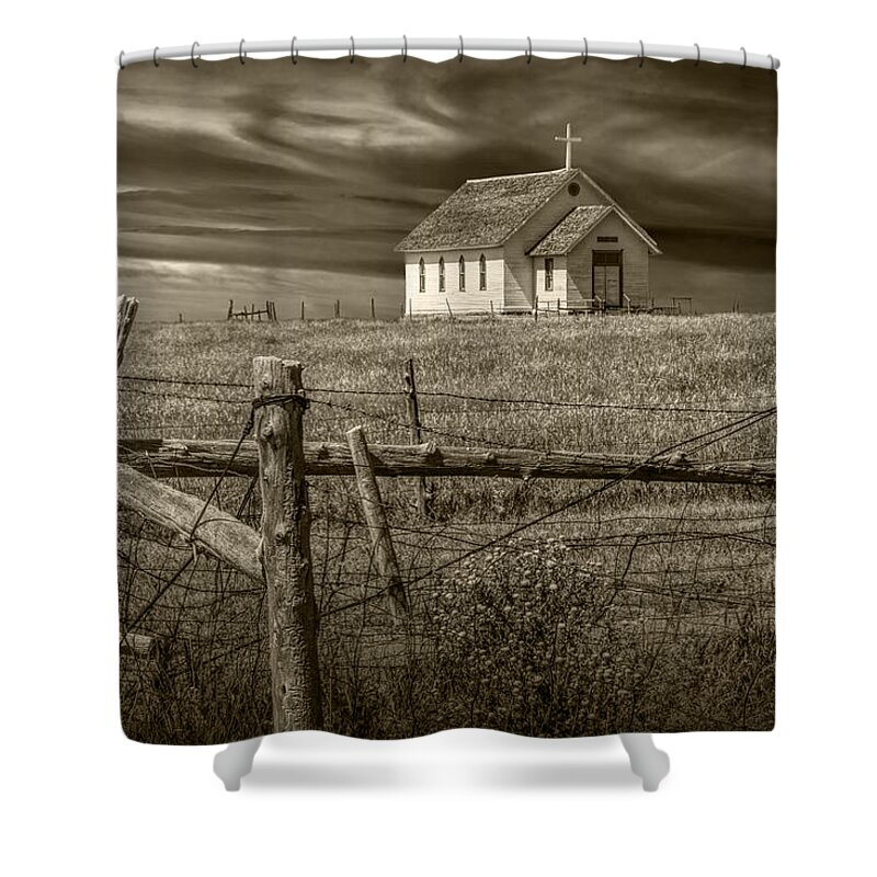 Church Shower Curtain featuring the photograph Old Rural Country Church in Sepia Tone #1 by Randall Nyhof