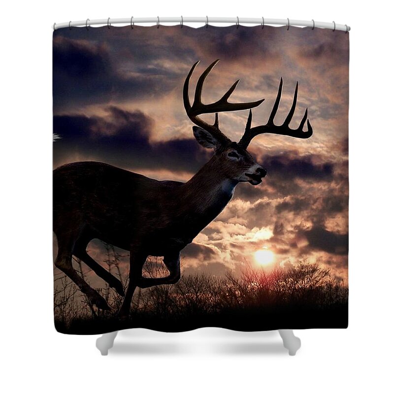 Whitetail Deer Shower Curtain featuring the digital art On The Run #1 by Bill Stephens