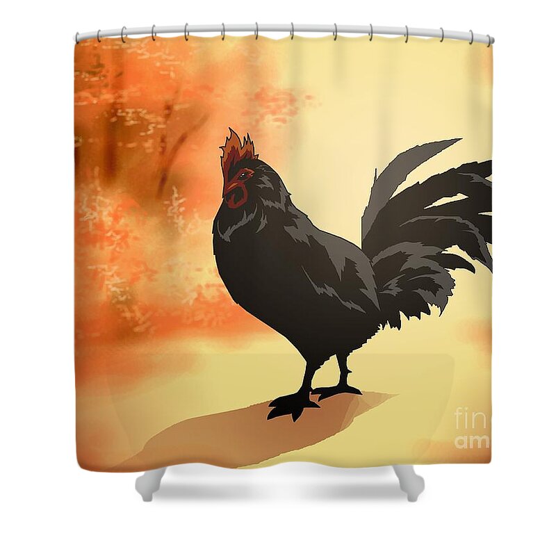 Rooster Shower Curtain featuring the digital art Onward #1 by Alice Chen