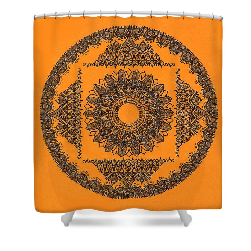 Mandala Shower Curtain featuring the digital art Orange is the new black #1 by Anmol Jauher