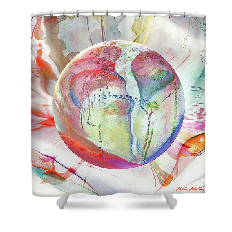 Oriental Abstract Shower Curtain featuring the digital art Orbiental Expression #1 by Robin Moline