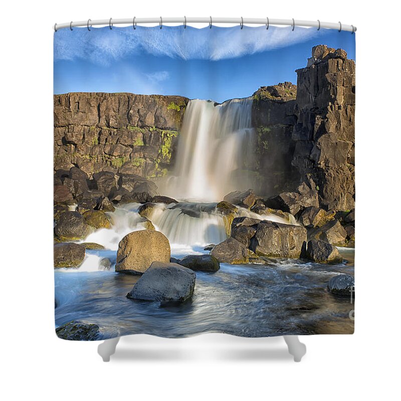 Oxara River Shower Curtain featuring the photograph Oxararfoss Waterfall, Iceland #1 by Ivan Batinic