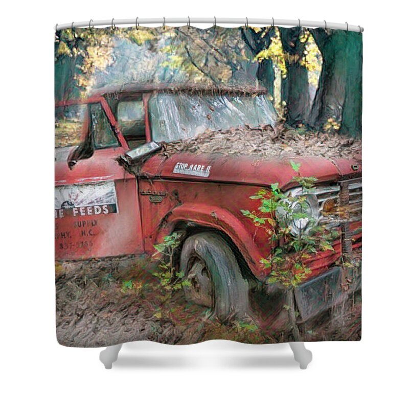 American Shower Curtain featuring the photograph Parked on a Country Road Watercolors Painting #1 by Debra and Dave Vanderlaan