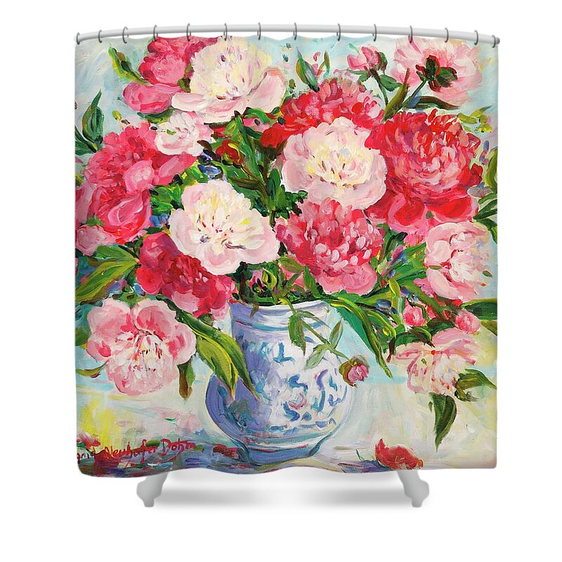 Flowers Shower Curtain featuring the painting Peonies by Ingrid Dohm