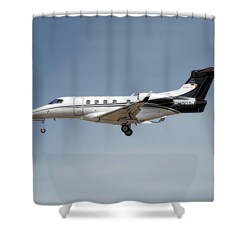 Phenom Shower Curtain featuring the mixed media Phenom 300 Arrow by Smart Aviation