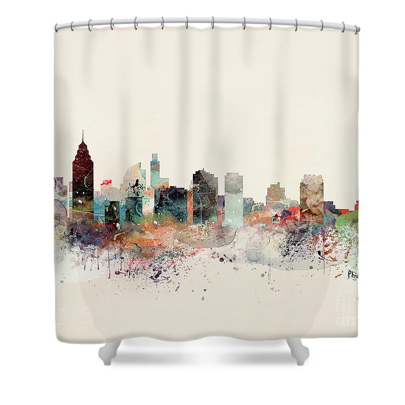 Philadelphia Shower Curtain featuring the painting Philadelphia Pennsylvania Skyline #1 by Bri Buckley