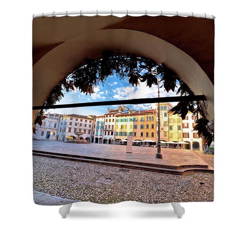 Piazza San Giacomo Shower Curtain featuring the photograph Piazza San Giacomo in Udine landmarks view #1 by Brch Photography