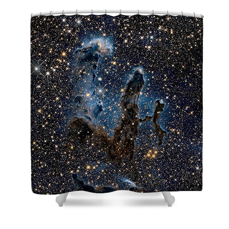 Galaxy Shower Curtain featuring the painting Pillars of Creation in infra red #1 by Celestial Images