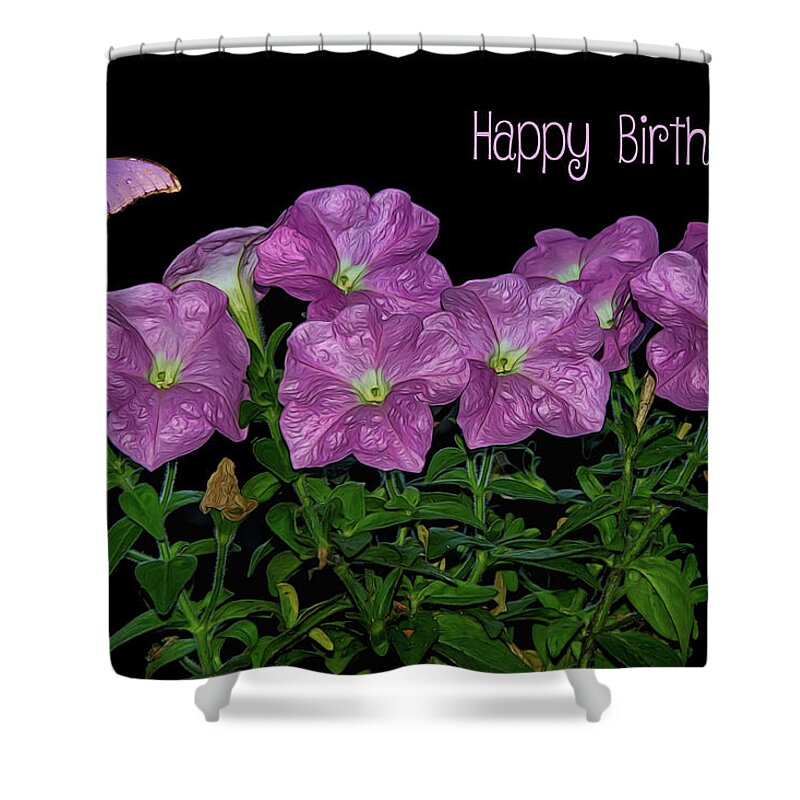 Flower Shower Curtain featuring the photograph Pink Petunia On Black by Cathy Kovarik