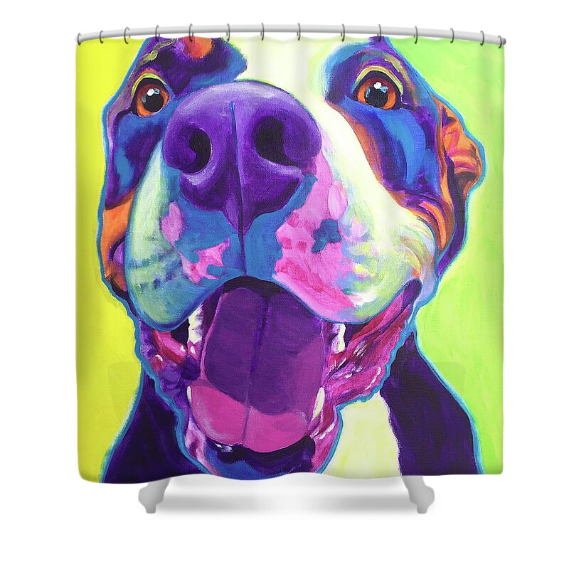 Pit Bull Shower Curtain featuring the painting Pit Bull - Mayhem #1 by Dawg Painter