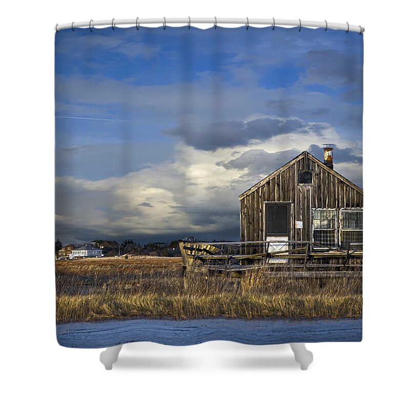 Plum Shower Curtain featuring the photograph Plum Island Shack by Rick Mosher