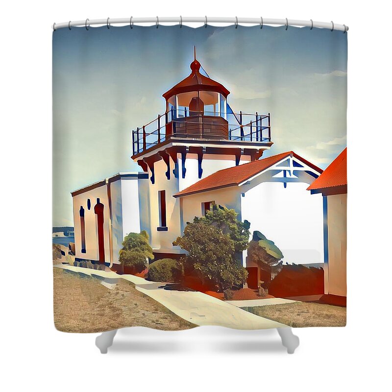 Abstract Shower Curtain featuring the photograph Point-No-Point Lighthouse #5 by Jerry Abbott