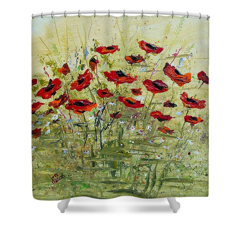 Poppies Shower Curtain featuring the painting Poppies #1 by Dorothy Maier