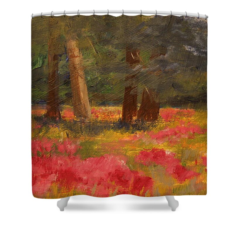 Poppy Painting Shower Curtain featuring the painting Poppy Meadow by Julie Lueders 