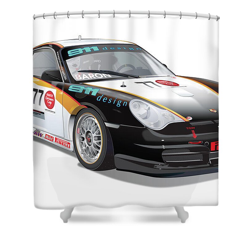 Porsche Cars Shower Curtain featuring the digital art Porsche 996 GT3 Cup #2 by Alain Jamar