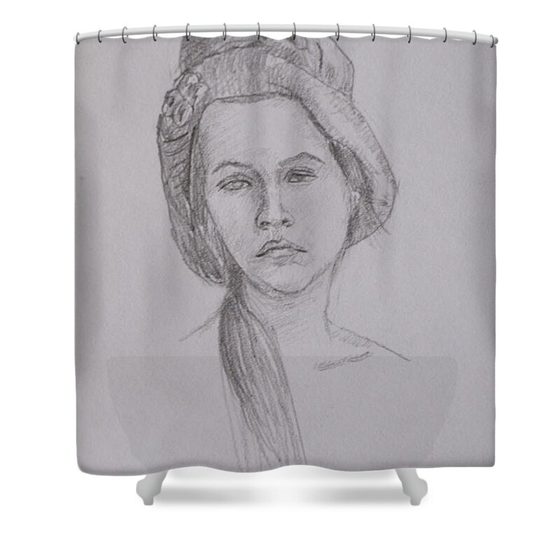 Beauty Shower Curtain featuring the drawing Portrait #1 by Masami Iida