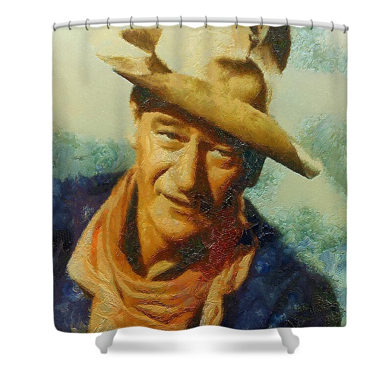 Portrait Shower Curtain featuring the digital art Portrait of John Wayne #1 by Charmaine Zoe