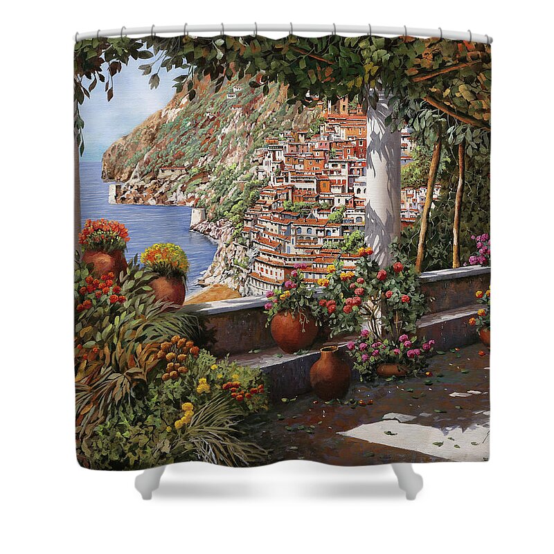 Positano Shower Curtain featuring the painting Positano dalla bella terrazza by Guido Borelli