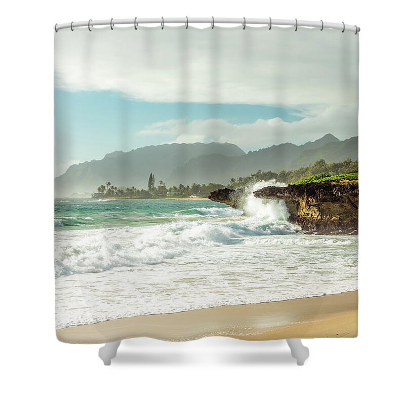 Aqua Shower Curtain featuring the photograph Pounders Beach 1 #1 by Leigh Anne Meeks