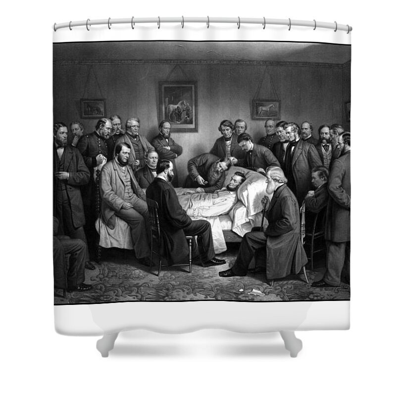 Abraham Lincoln Shower Curtain featuring the drawing President Lincoln's Deathbed by War Is Hell Store