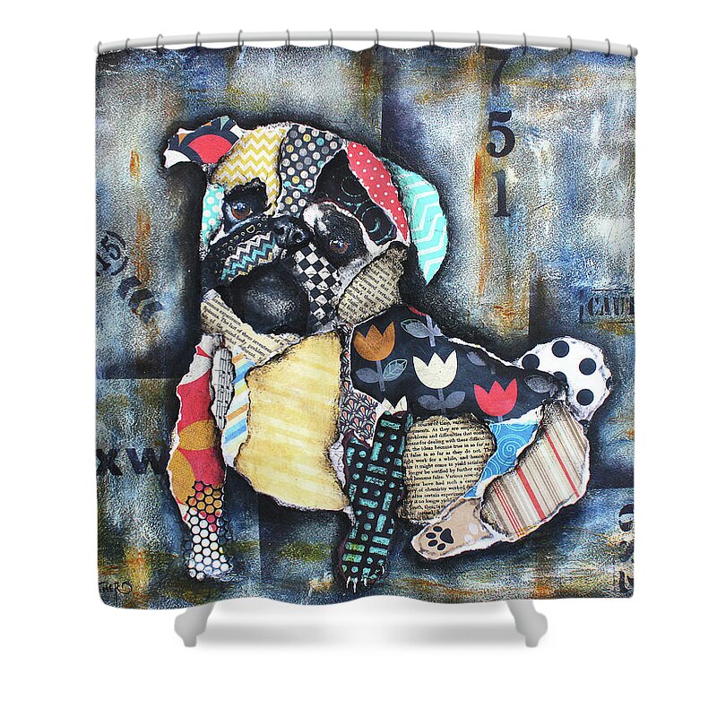 Pug Shower Curtain featuring the mixed media Pug #2 by Patricia Lintner