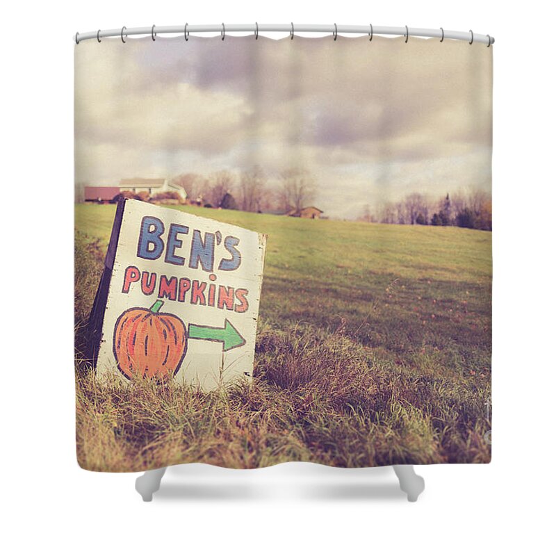Ben Shower Curtain featuring the photograph Pumpkins for Sale #1 by Edward Fielding