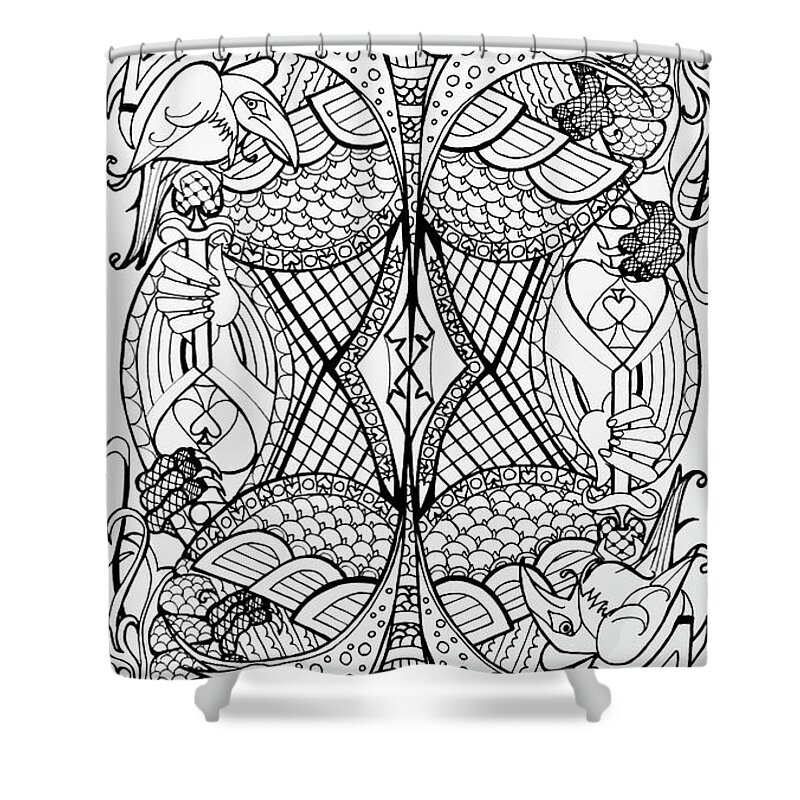 Queen Of Spades Shower Curtain featuring the drawing Queen Of Spades 2 by Jani Freimann