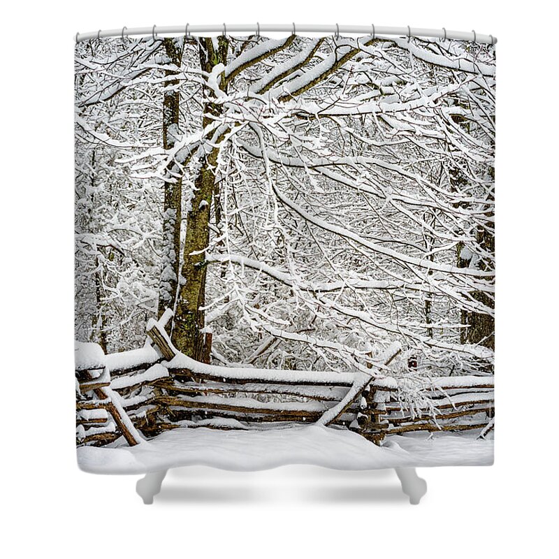Winter Shower Curtain featuring the photograph Rail Fence and Snow #1 by Thomas R Fletcher