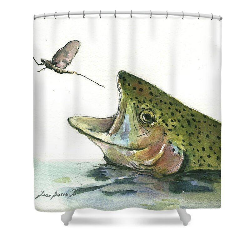 Rainbow Trout Shower Curtain featuring the painting Rainbow trout by Juan Bosco