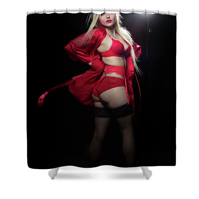 Sexy Shower Curtain featuring the photograph Red Lingerie by La Bella Vita Boudoir