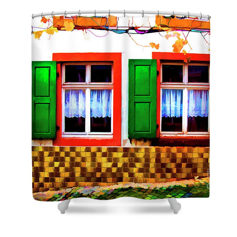 Germany Architecture Street Scapes Color Shower Curtain featuring the photograph Red Windows #1 by Rick Bragan