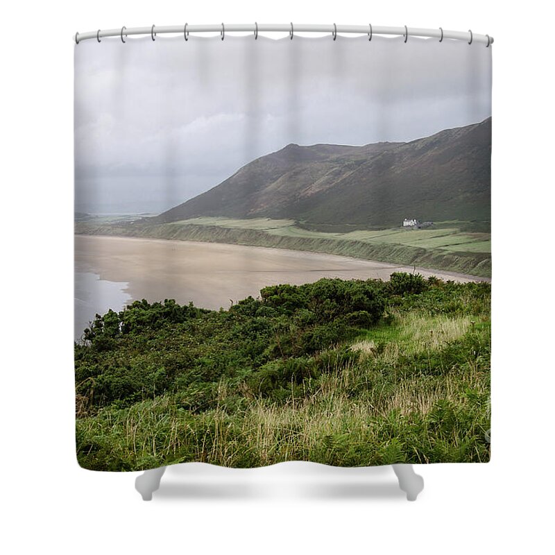 Sunset Shower Curtain featuring the photograph Rhossili Bay, South Wales by Perry Rodriguez