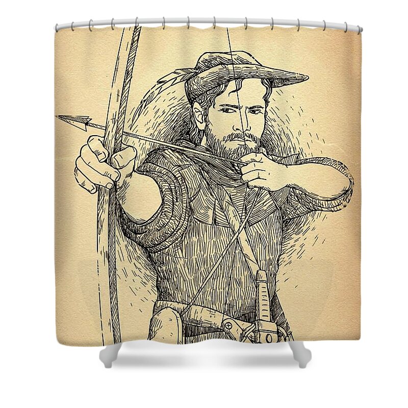 Robin Hood Shower Curtain featuring the drawing Robin Hood the legend #1 by Reynold Jay