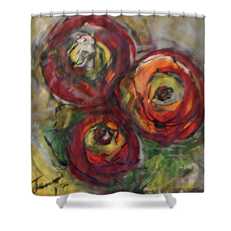 Shape Shower Curtain featuring the painting Roses On Gold Background #1 by Jennifer Waters